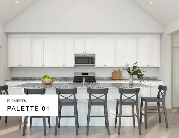 a kitchen with stainless steel appliances a table and chairs in it