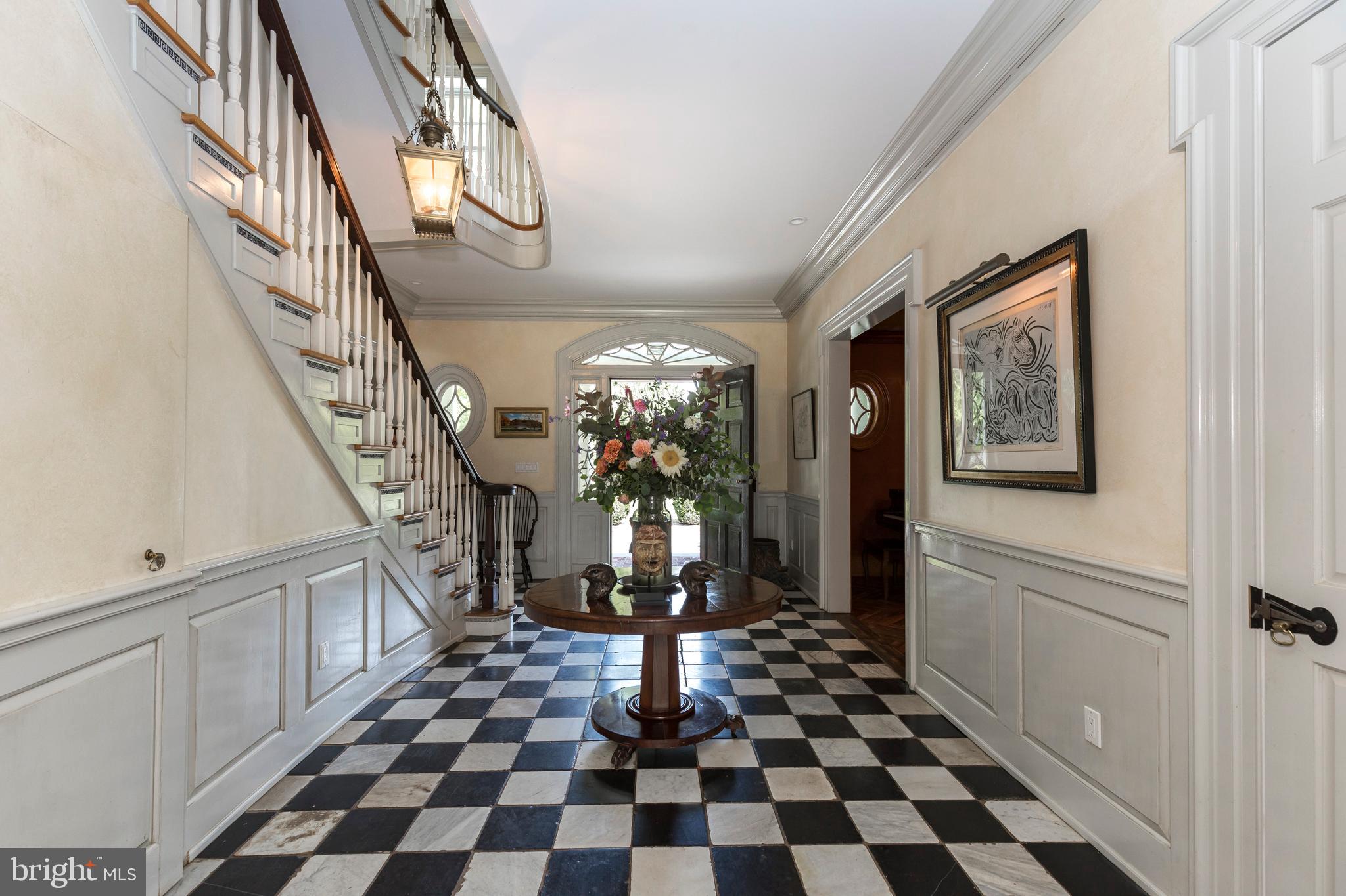 380 Upland Road Kennett Square, PA 19348 - Photo 30 of 106 a living room with a black white checkered floor with a black white checkered floor and a potted plant