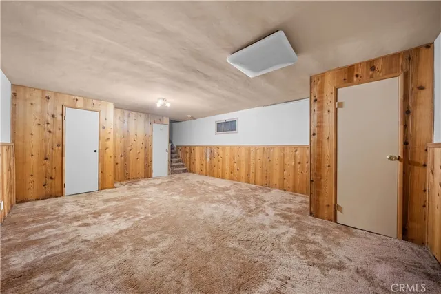 a view of a yard with plants and trees