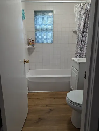 a bathroom with a toilet and a bathtub