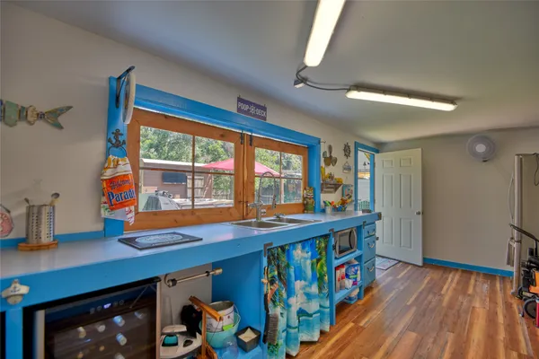 an outdoor space with seating space