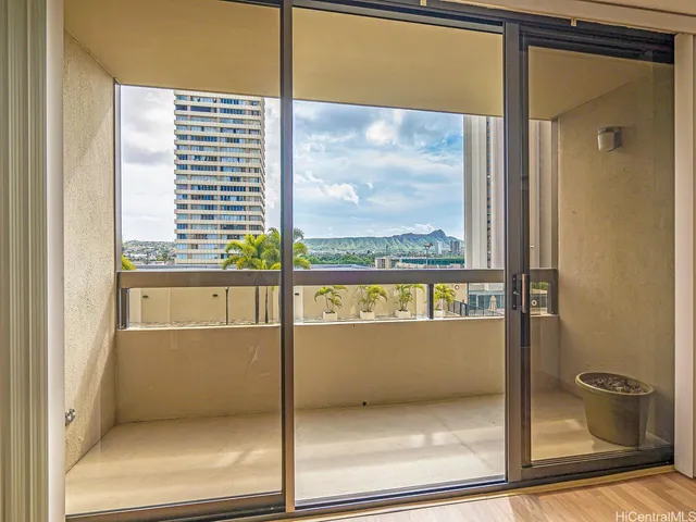 a view of a glass door with a glass door