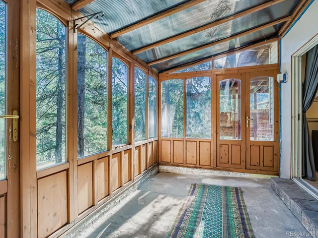 a view of porch with a large window