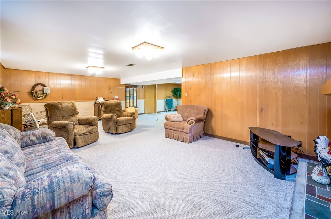 126 South Rhodes Avenue Niles, OH 44446 - Photo 20 of 23 Living room featuring carpet and wood walls