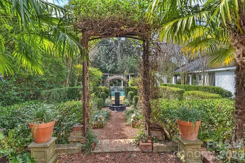 a view of a back yard from a patio
