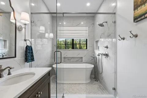 a bathroom with a bathtub