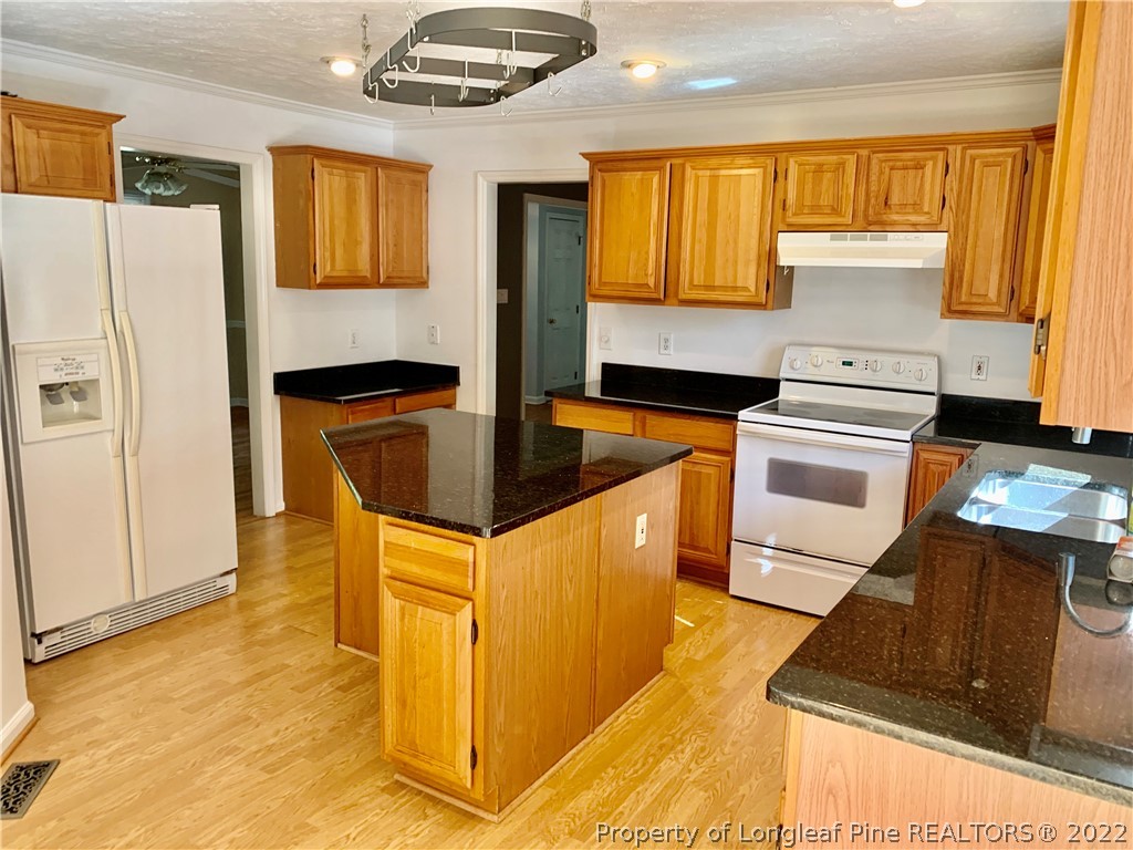 7800 Trappers Road Fayetteville, NC 28311 - Photo 5 of 20 a kitchen with granite countertop a sink a stove refrigerator and microwave