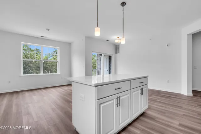 a view of a big room with wooden floor and windows