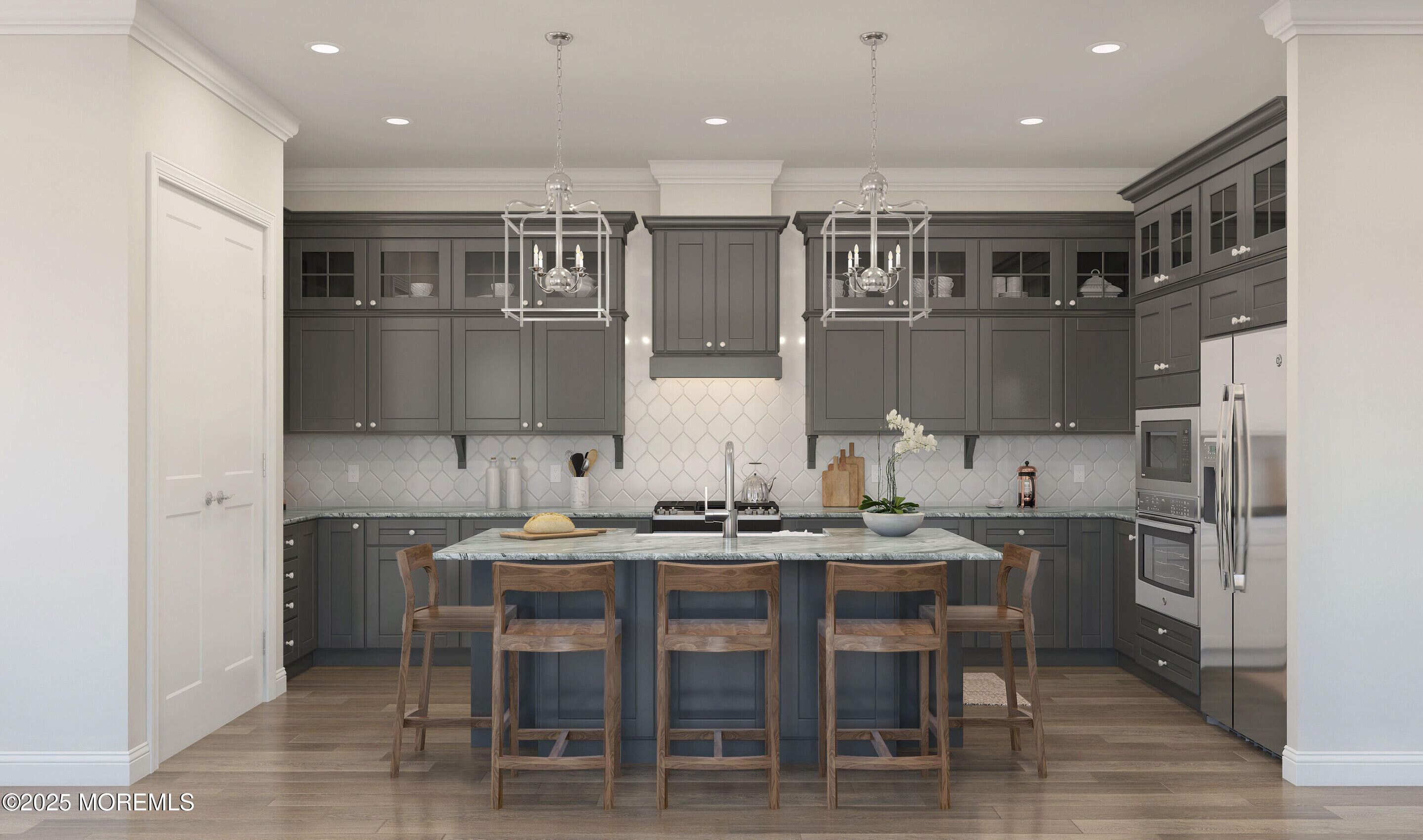 176 Highway 33, Unit PALMERA Manalapan, NJ 07726 - Photo 16 of 45 a kitchen with kitchen island granite countertop a sink and refrigerator