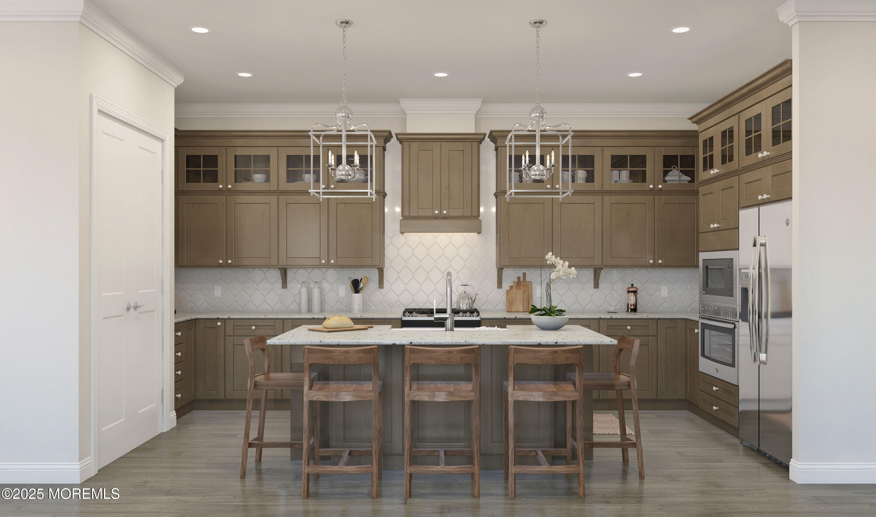 176 Highway 33, Unit PALMERA Manalapan, NJ 07726 - Photo 18 of 45 a kitchen with stainless steel appliances kitchen island granite countertop a sink and cabinets