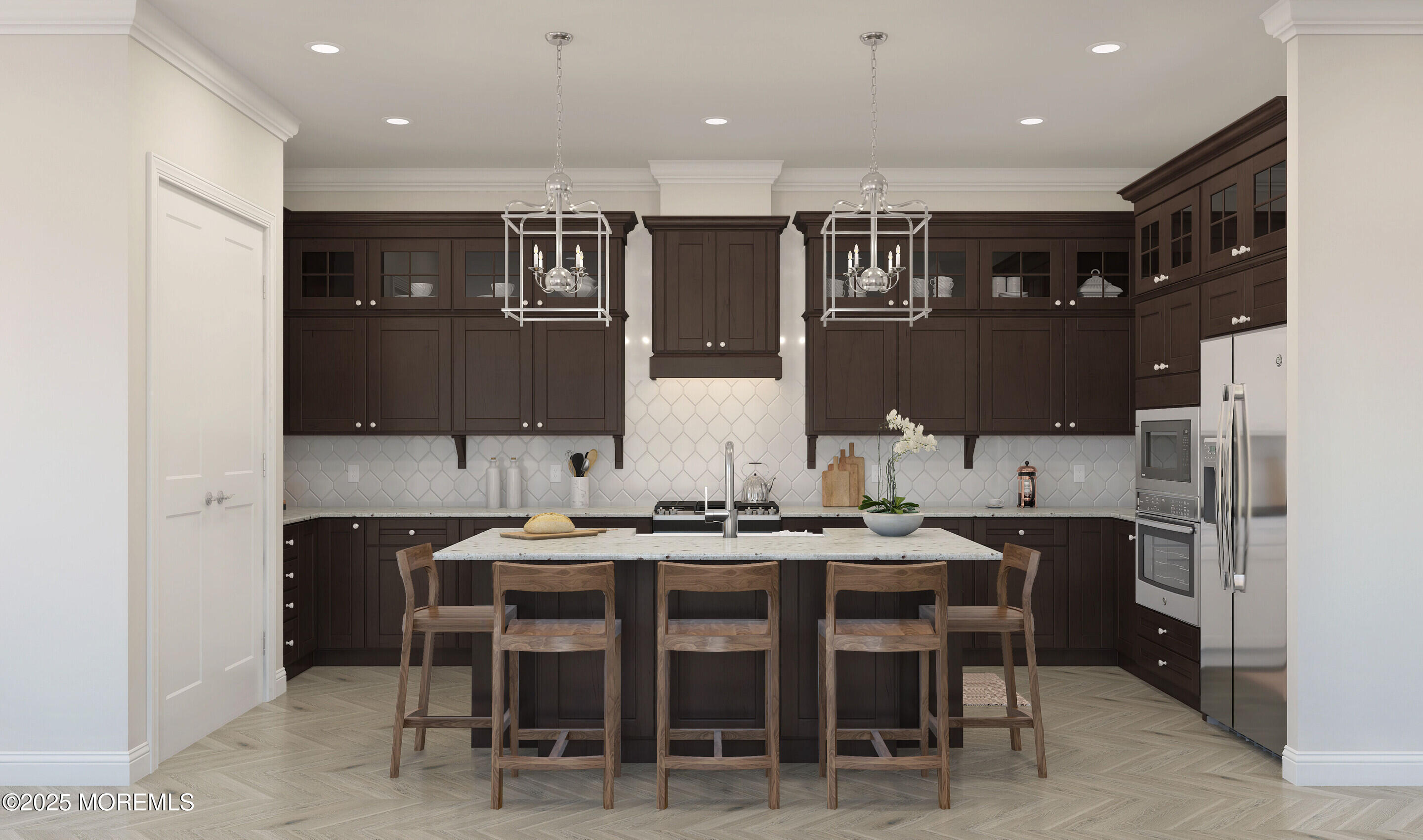176 Highway 33, Unit PALMERA Manalapan, NJ 07726 - Photo 19 of 45 a kitchen with stainless steel appliances kitchen island granite countertop a sink and cabinets