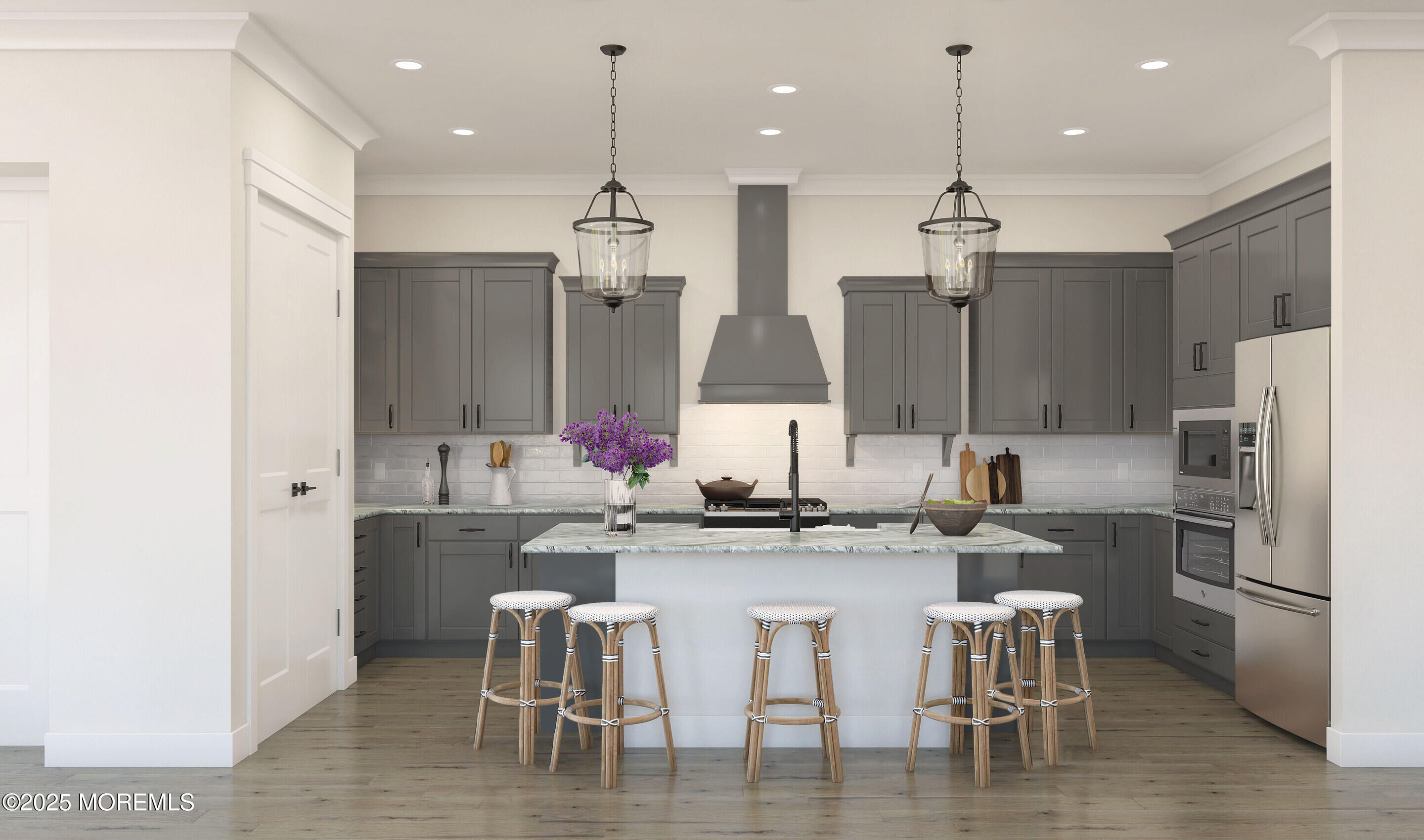 176 Highway 33, Unit PALMERA Manalapan, NJ 07726 - Photo 21 of 45 a kitchen with kitchen island granite countertop a sink and refrigerator