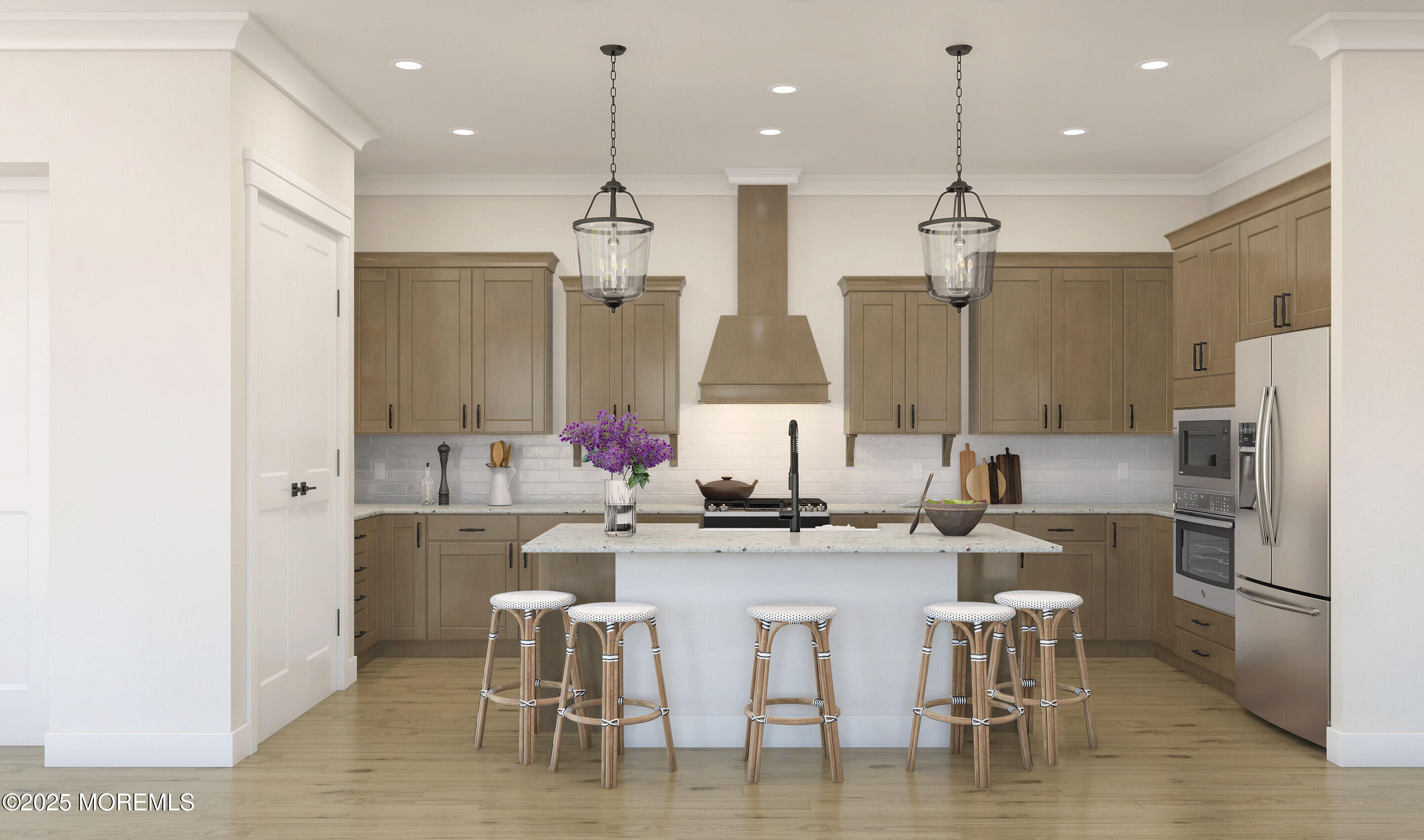 176 Highway 33, Unit PALMERA Manalapan, NJ 07726 - Photo 30 of 45 a kitchen with kitchen island granite countertop a sink and refrigerator
