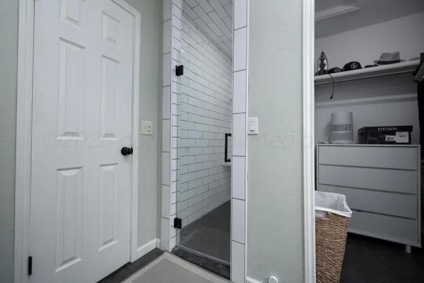 a bathroom with a bathtub