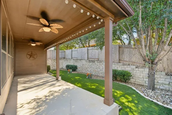 a view of a porch with a backyard