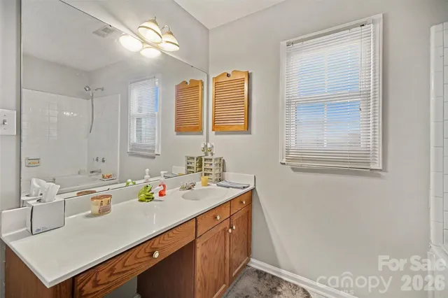 a bathroom with a sink a vanity and a mirror