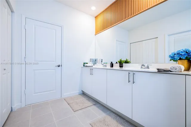 a room with white cabinets and white appliances