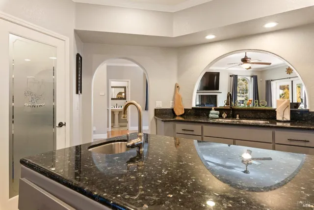 a view of a lake in middle of the town