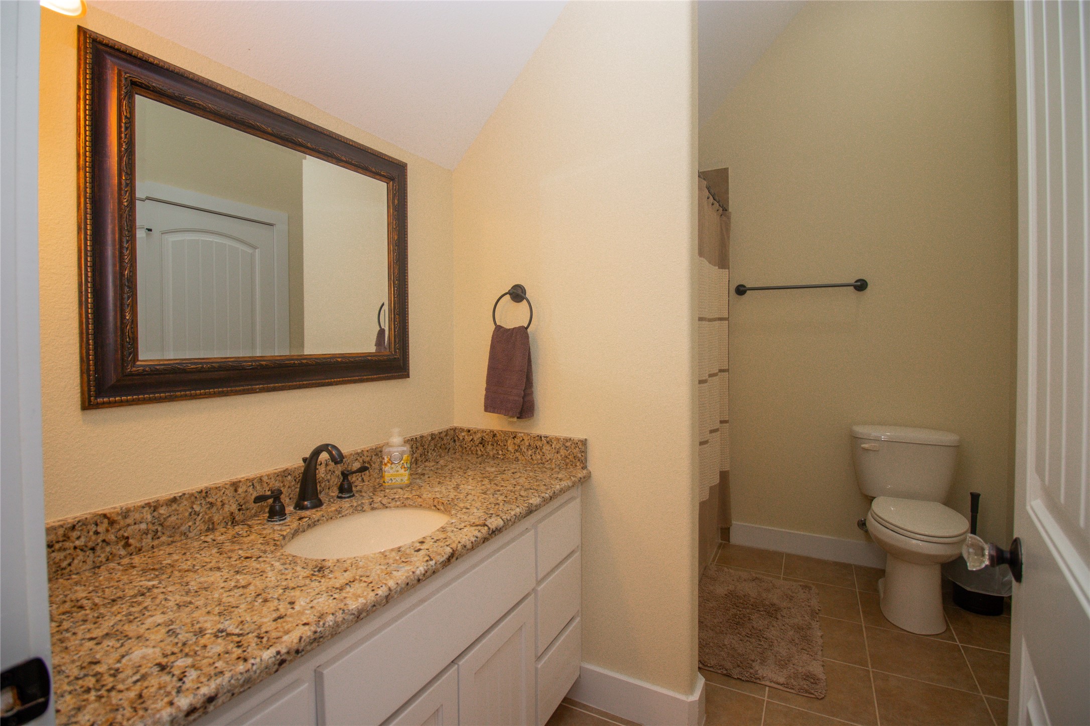 4237 County Road 330 Burnet, TX 78611 - Photo 29 of 40 a bathroom with a granite countertop sink and a toilet