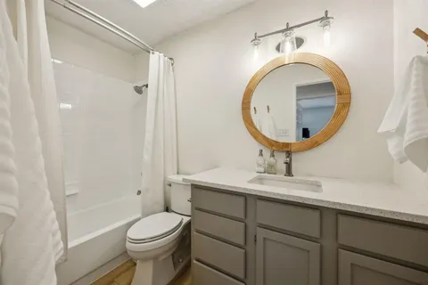 a bathroom with a sink a toilet and a mirror