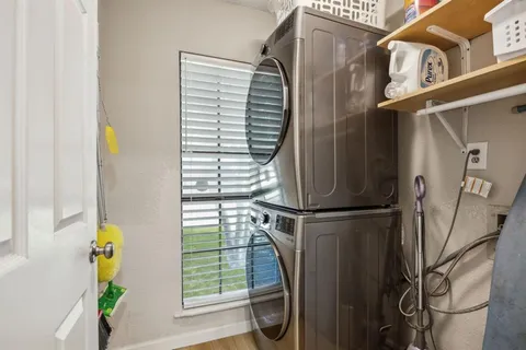 a porch with seating space