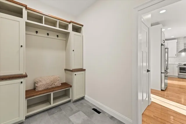 a bathroom with a shower and a tub