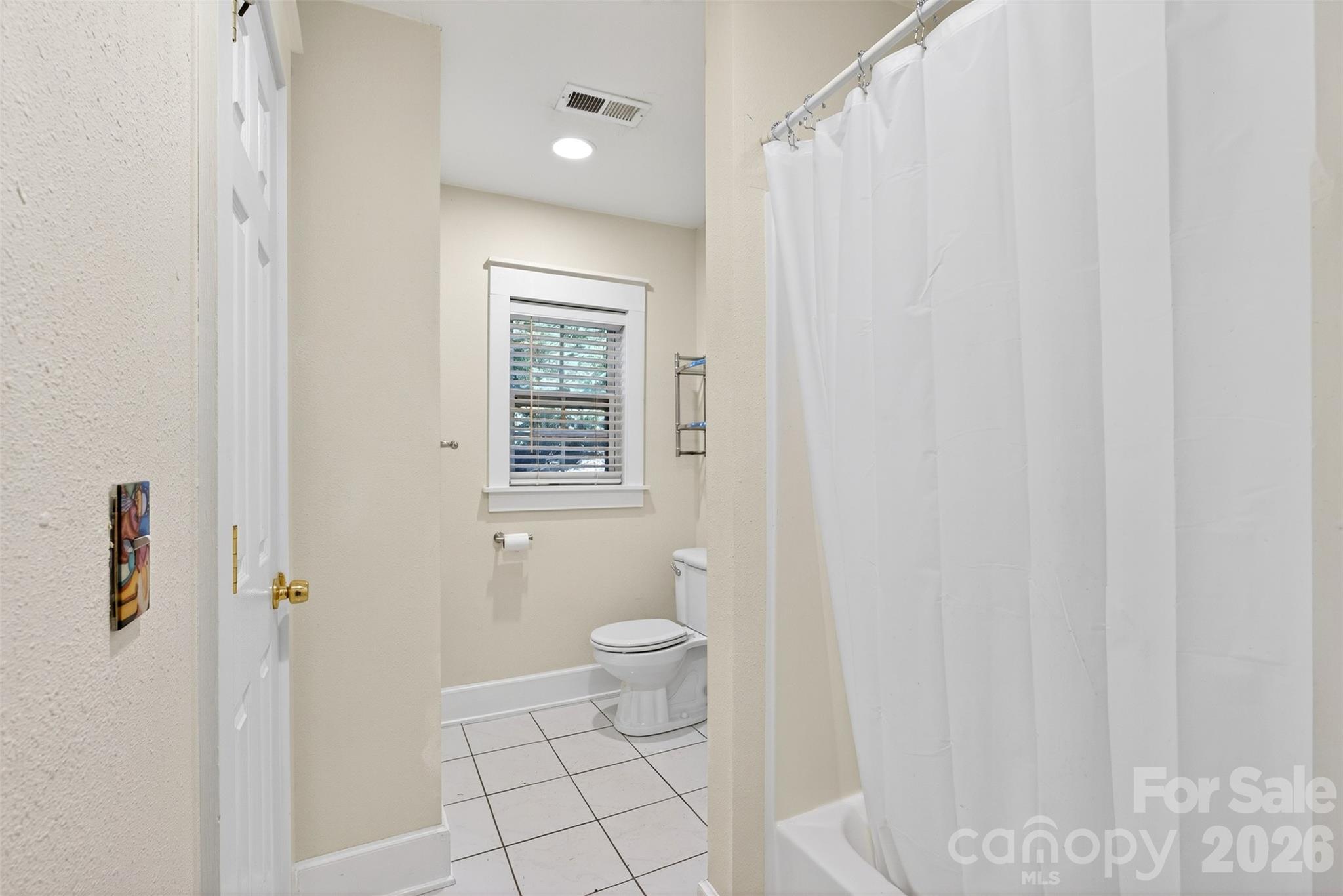 160 East Howard Street Tryon, NC 28782 - Photo 27 of 48 a bathroom with a toilet and a shower curtain