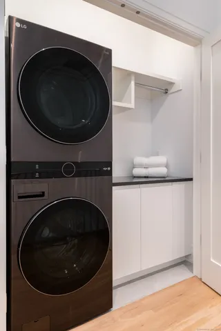 a close up view of a washer and dryer