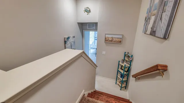 a view of a hallway with workspace