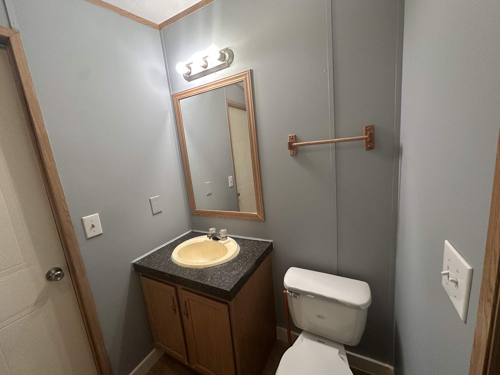 2229 Meekins Road Cleveland, TX 77328 - Photo 27 of 48 a bathroom with a toilet a sink and mirror