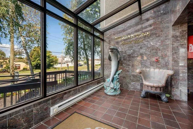 a building outdoor space with seating space