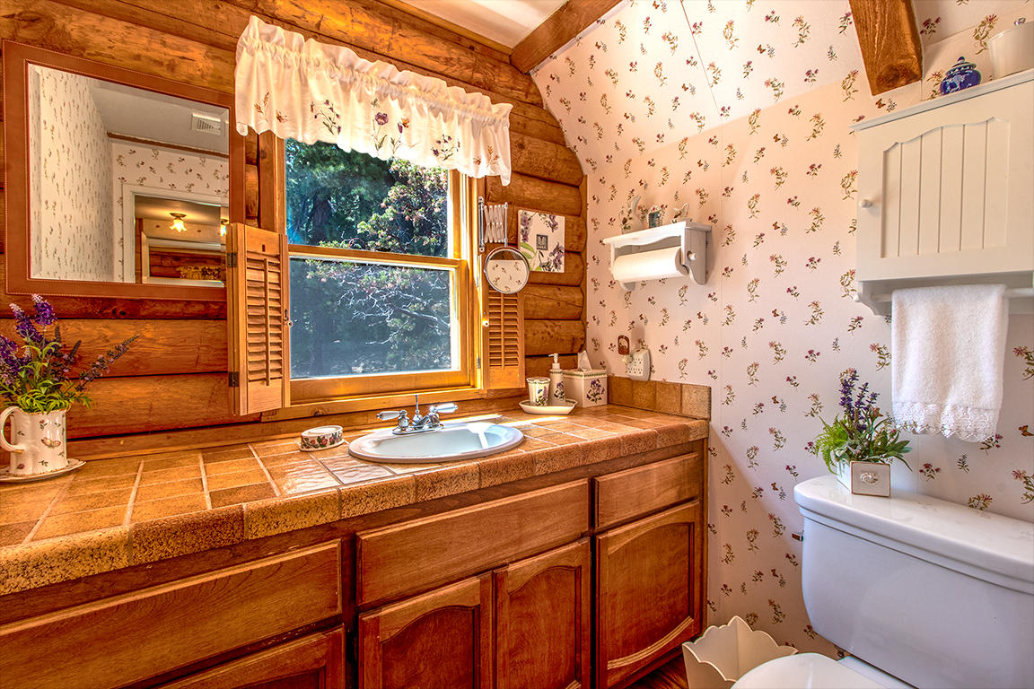 53174 Walters Drive Idyllwild, CA 92549 - Photo 12 of 55 a bathroom with a granite countertop sink a toilet and shower