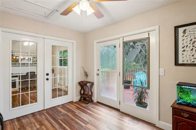 a bathroom with a sink vanity and mirror