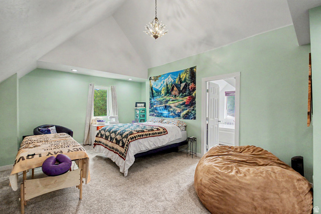 12645 East Cedar Ridge Drive Fairview, UT 84629 - Photo 21 of 34 Room featuring a vaulted ceiling with an overhead chandelier and recessed lighting