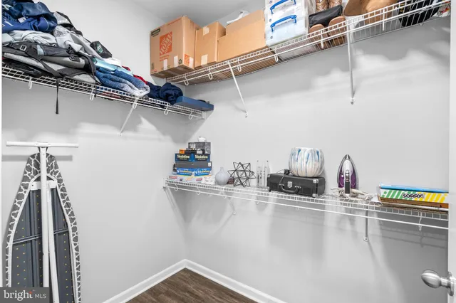 a view of a room with racks on the wall