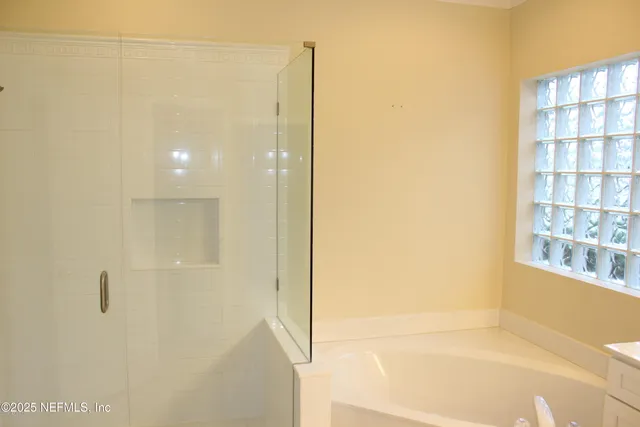 a bathroom with a bathtub