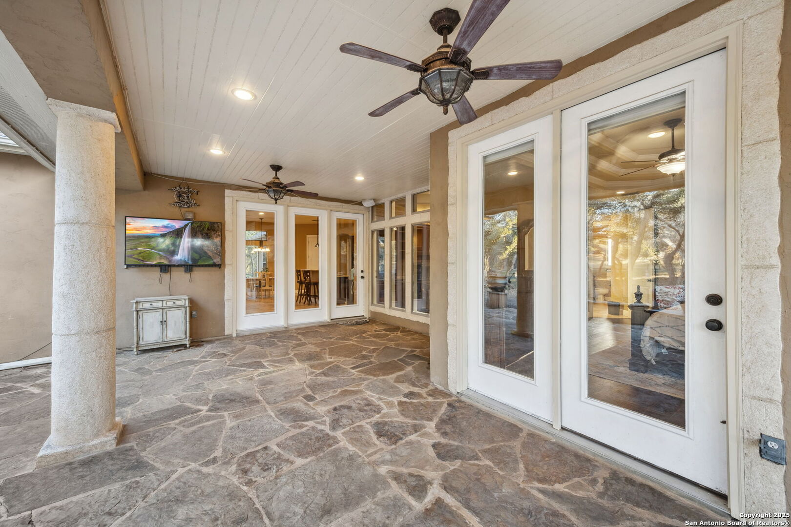 3015 River Way Spring Branch, TX 78070 - Photo 35 of 44 a view of a hallway with wooden floor and a glass door shower