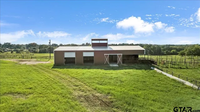a view of a city from a yard