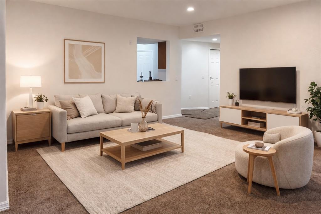 9515 Grovedale Circle, Unit 101 Riverview, FL 33578 - Photo 4 of 22 a living room with furniture and a flat screen tv