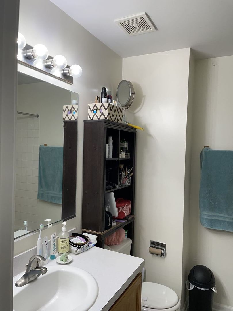 Undisclosed Address Hoffman Estates, IL 60169 - Photo 12 of 15 a bathroom with a toilet a sink and mirror