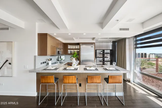 a view of a dining room and livingroom view