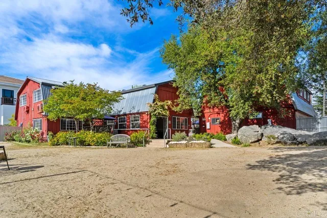 an outdoor space with furniture