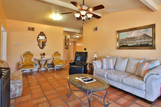 a living room with furniture