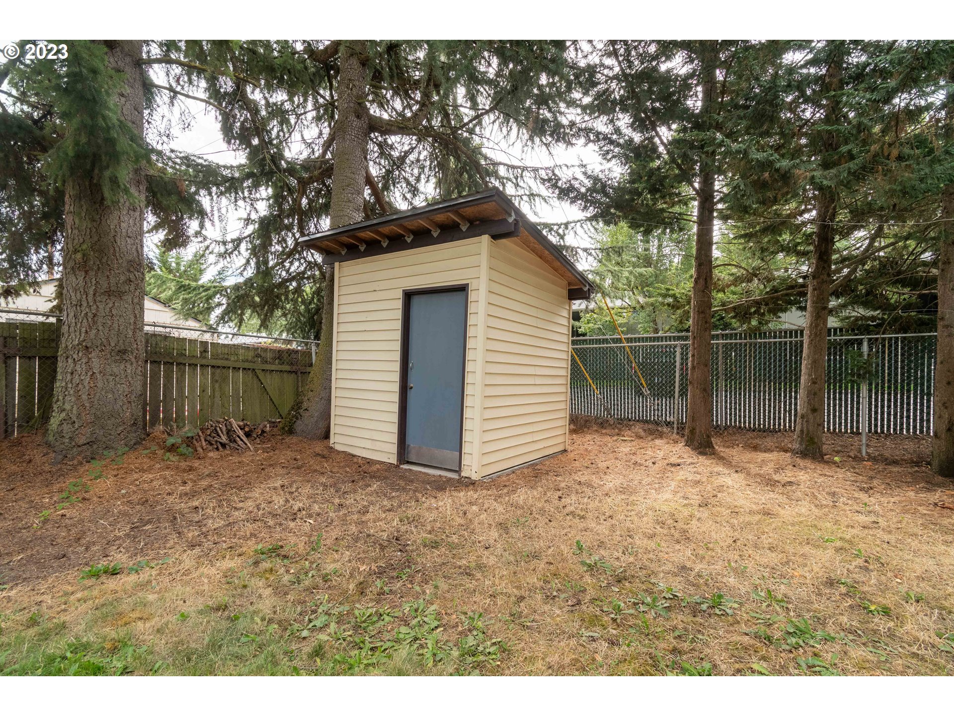 535 West M Street Springfield, OR 97477 - Photo 32 of 48 a view of backyard with wooden fence and large trees