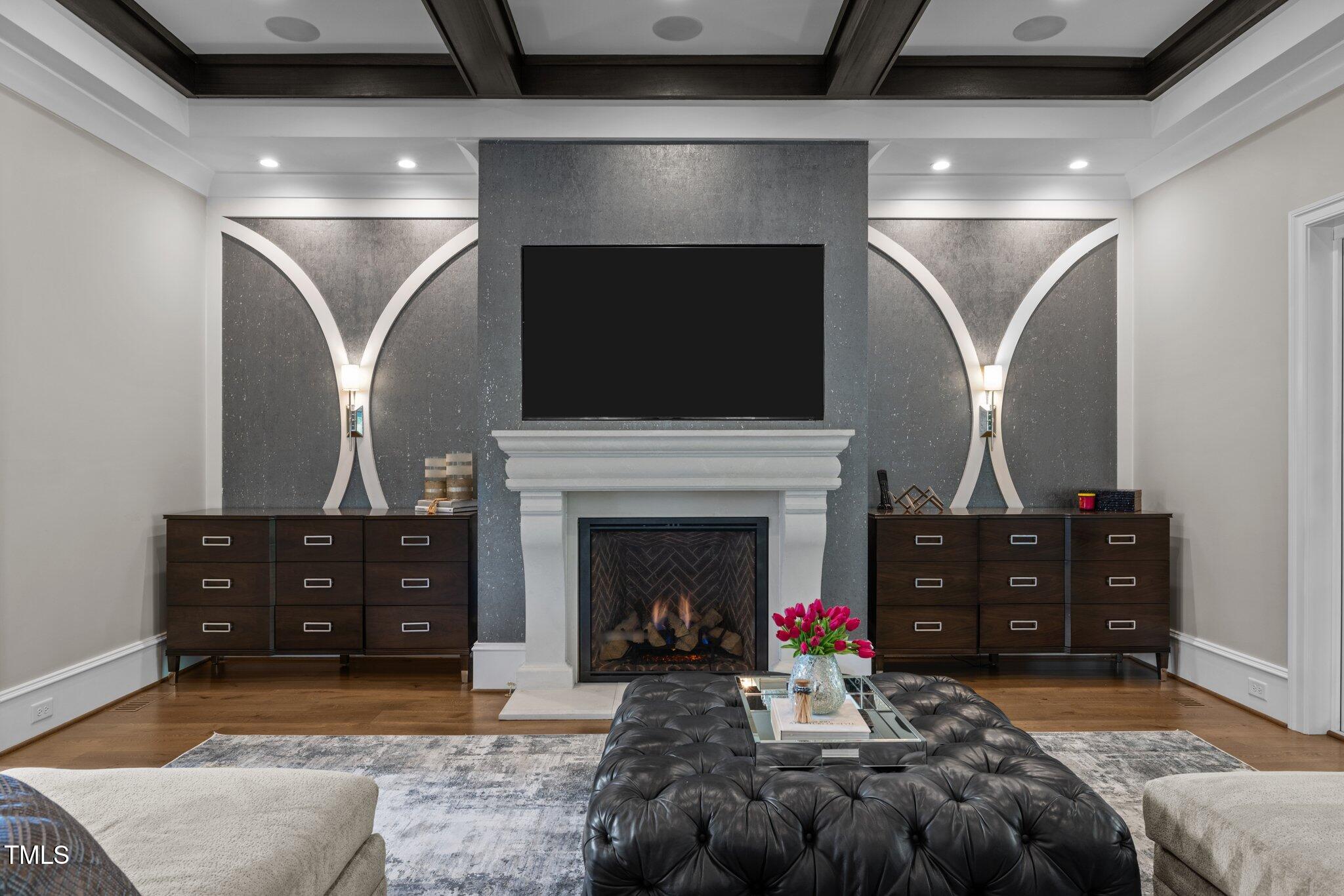 1416 Bailey Hill Drive Raleigh, NC 27614 - Photo 10 of 71 a living room with furniture a fireplace and a flat screen tv