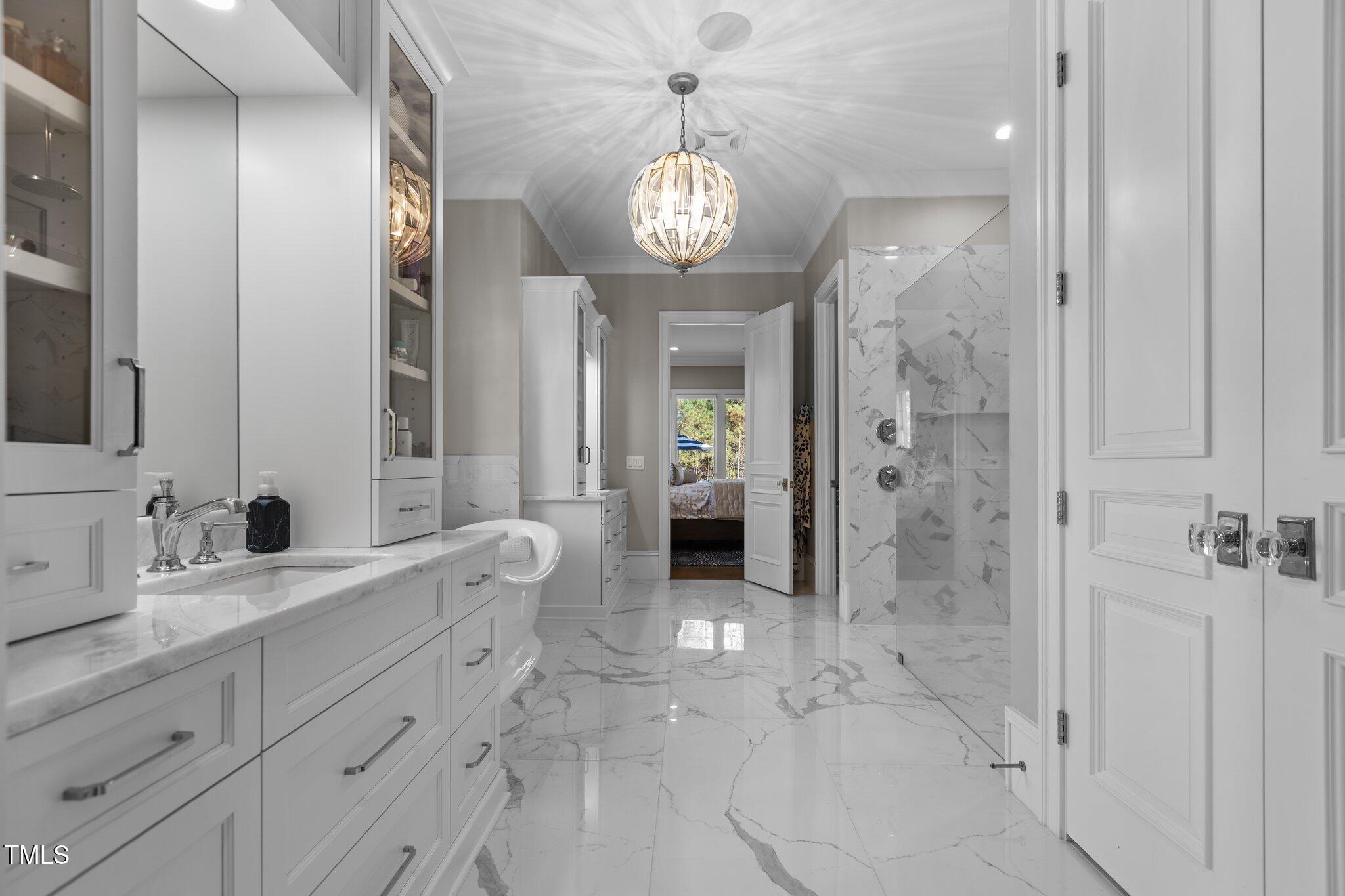 1416 Bailey Hill Drive Raleigh, NC 27614 - Photo 33 of 71 a spacious bathroom with a granite countertop sink mirror and a shower