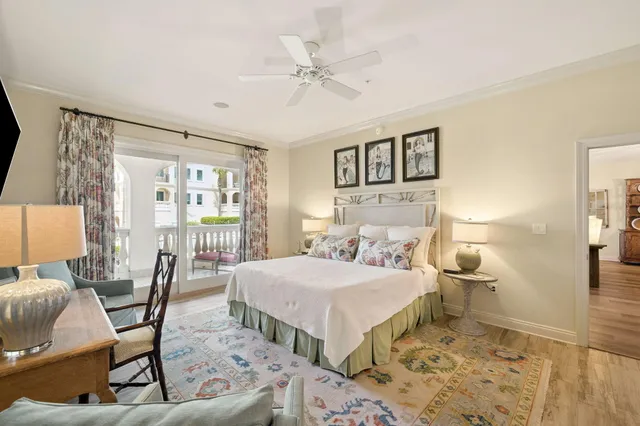 a bedroom with a bed and a table in it