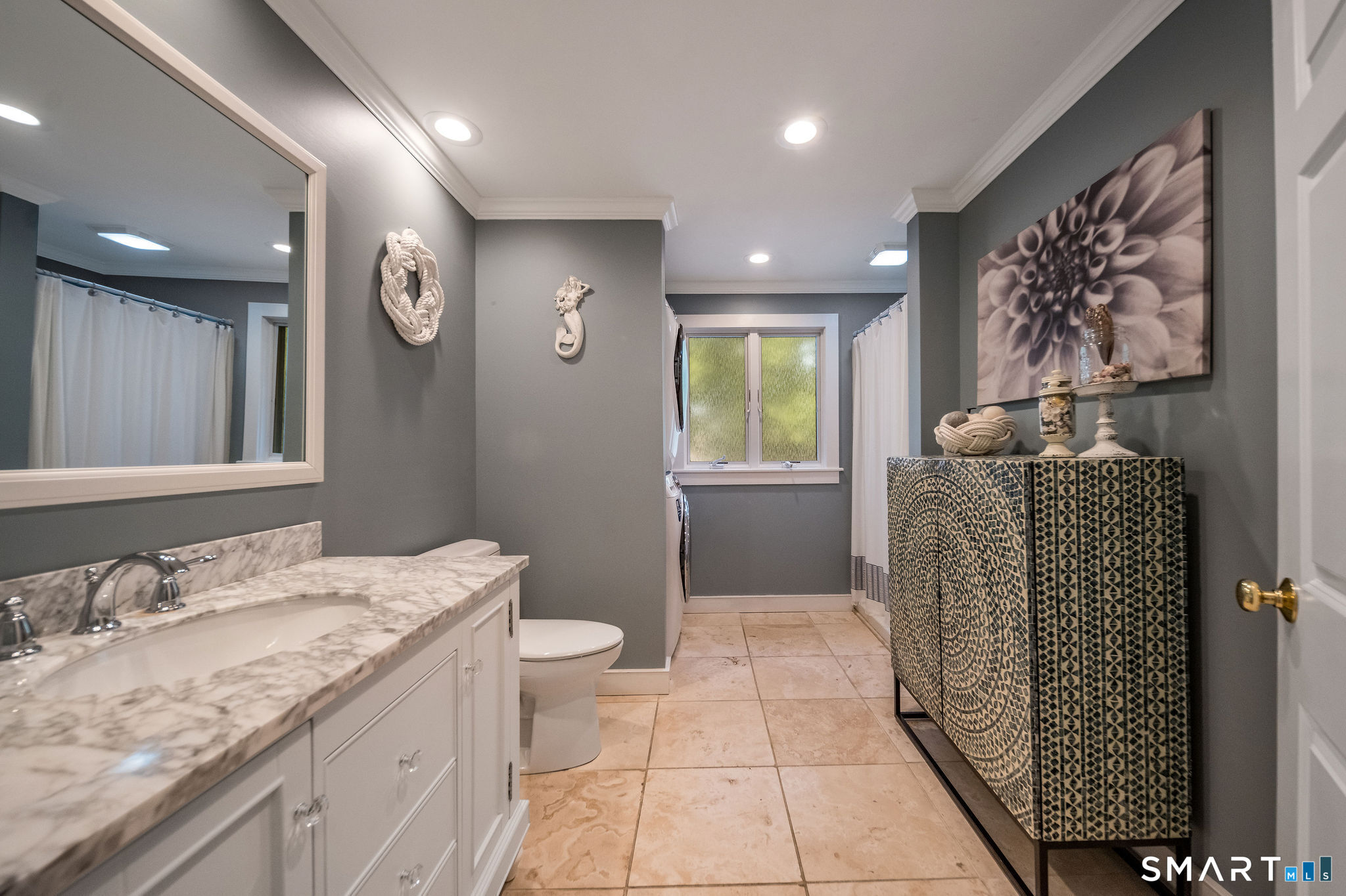 24 Cottage Place Old Saybrook, CT 06475 - Photo 15 of 38 a bathroom with a granite countertop sink toilet and mirror