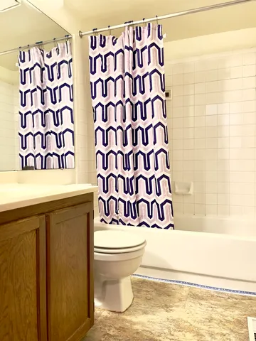 a bathroom with a sink a toilet a tub and shower