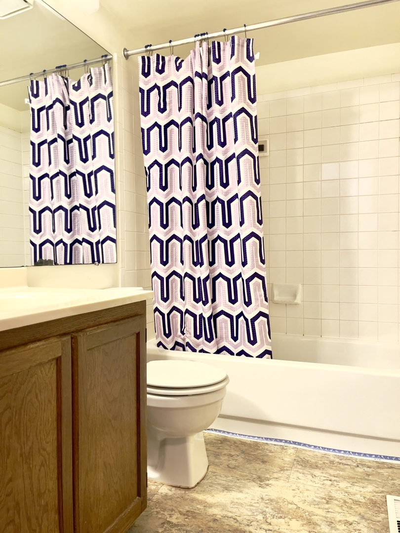 817 74th Street Downers Grove, IL 60516 - Photo 13 of 19 a bathroom with a toilet and a shower curtain
